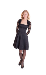 slim girl in a black dress