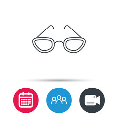 Glasses icon. Reading accessory sign. Group of people, video cam and calendar icons. Vector