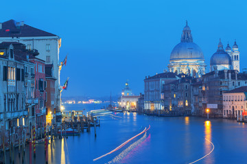 Grand Canal and Basilica Santa Maria della Salute in sunset time, Venice, Italy