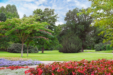Obraz premium summer park with beautiful flowerbeds