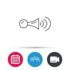 Klaxon signal icon. Car horn sign. Group of people, video cam and calendar icons. Vector