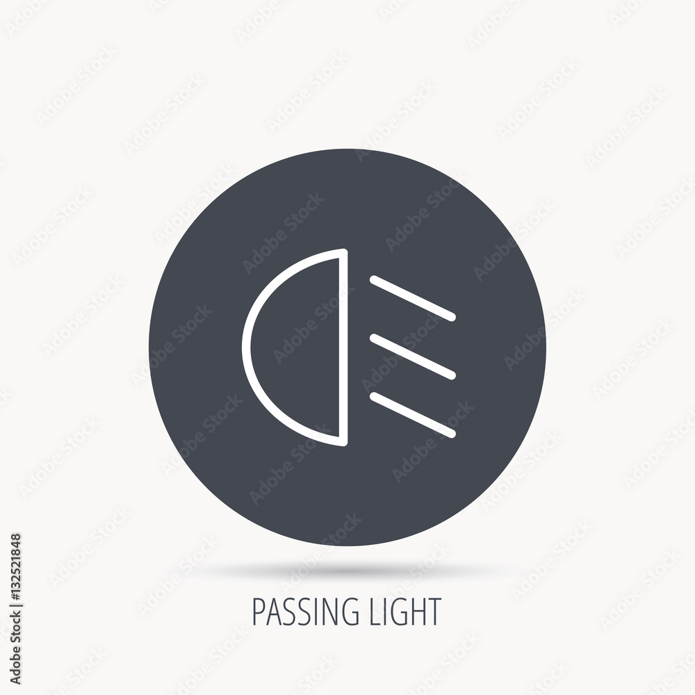 Poster passing light icon. dipped beam sign. round web button with flat icon. vector