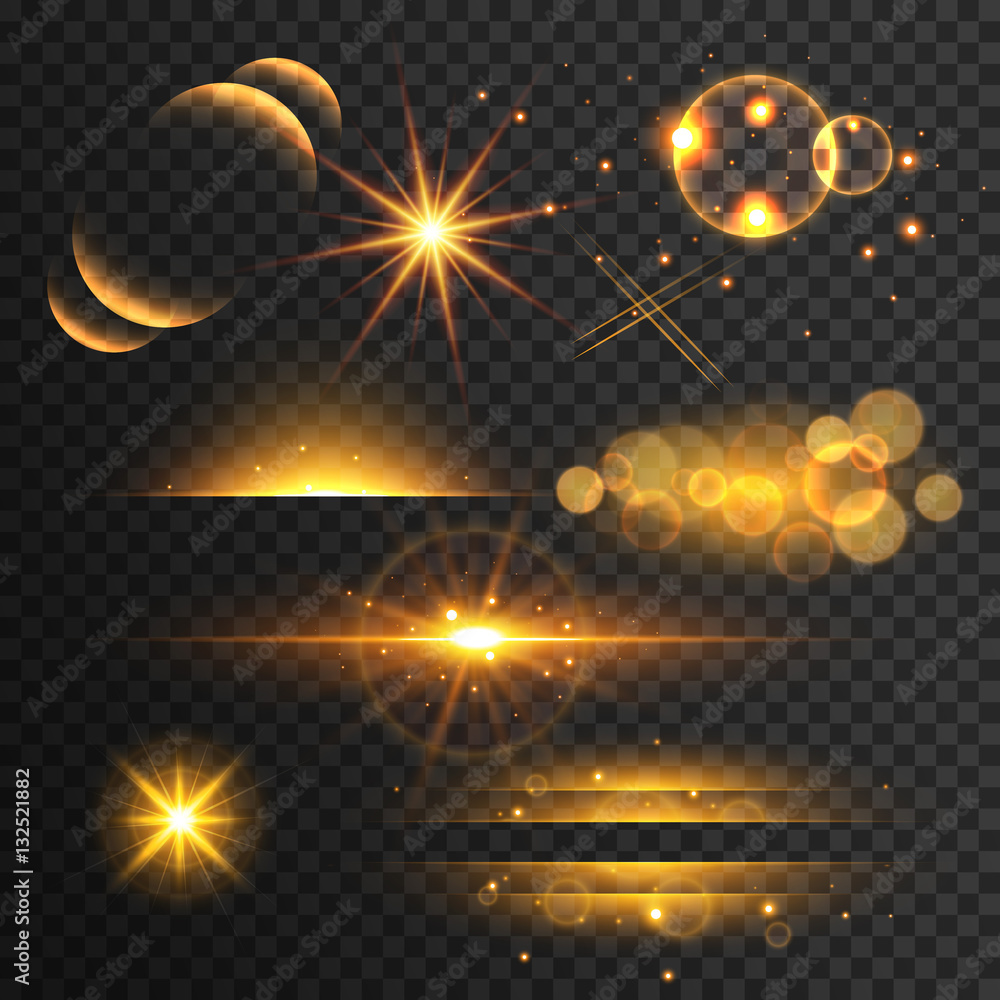 Canvas Prints set of golden glitters lights and sparkles with lens effect on t