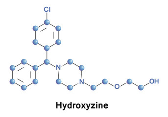 Hydroxyzine is a first-generation antihistamine of the diphenylmethane and piperazine class. - obrazy, fototapety, plakaty