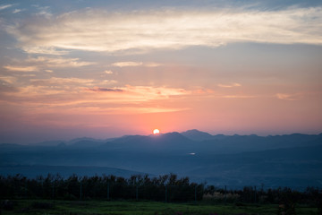 The evening sky and mountains