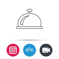 Reception bell icon. Hotel service sign. Group of people, video cam and calendar icons. Vector