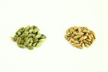Fresh and Old dried green cardamon seeds spice