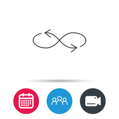 Shuffle icon. Mixed arrows sign. Randomize symbol. Group of people, video cam and calendar icons. Vector