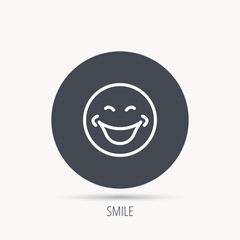 Smile icon. Positive happy face sign. Happiness and cheerful symbol. Round web button with flat icon. Vector