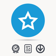Star icon. Favorite or best sign. Web ranking symbol. Achievement check, download and report file signs. Circle button with web icon. Vector