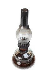 Old kerosene lamps on white background