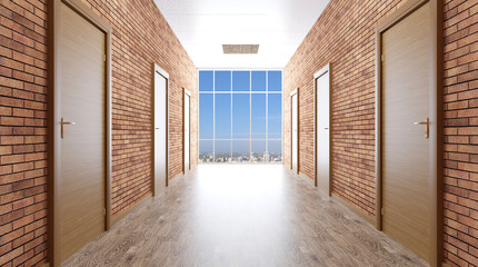 The Corridor in office building. 3D rendering