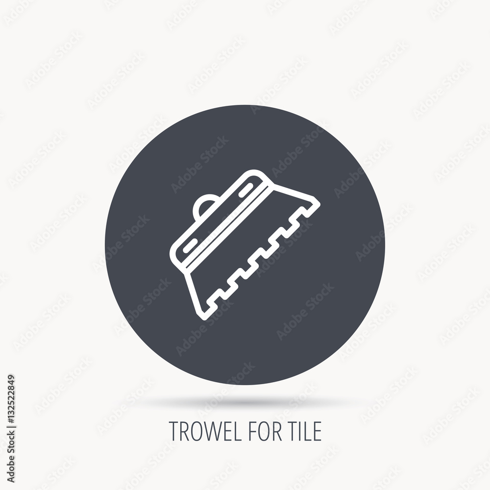Poster trowel for tile icon. spatula repair tool sign. round web button with flat icon. vector
