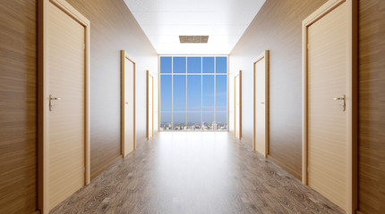 The Corridor in office building. 3D rendering