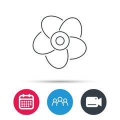 Ventilation icon. Fan or propeller sign. Group of people, video cam and calendar icons. Vector