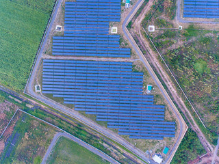 Aerial shot of Photovoltaic Panels in Solar Power Station