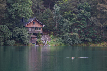 Fototapeta na wymiar Hunting hut at Freibergsee 2, Oberstdorf, Germany
