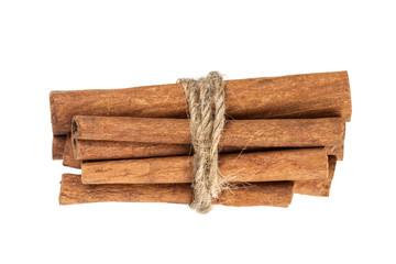 Cinnamon sticks bunch isolated on white background with clipping path