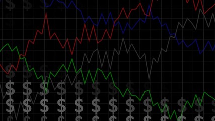 Dark Background with Dollars and Graphs, useful as Background for financial, business and other applications (3d rendering)