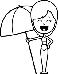 Cartoon Teen in Swimsuit Beach