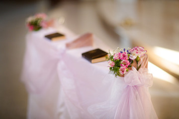 Beautiful church decorated for wedding ceremony