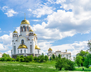 Fototapeta na wymiar Church on Blood in Honor of All Saints Resplendent in Russia, Yekaterinburg