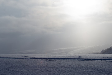 beautiful snow mountain at dawn sun