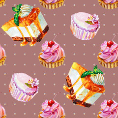 Watercolor cheesecake dessert. Isolated food illustration on whi