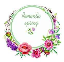 Watercolor illustration flowers peonies. Handmade greeting cards