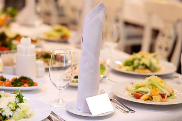 Blank event Guest Card on restaurant table