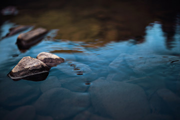 Fototapeta na wymiar Rocks in stream with smooth flowing waterюъ. Background