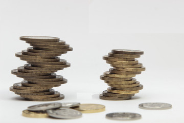 Fototapeta na wymiar stack of coins on white background