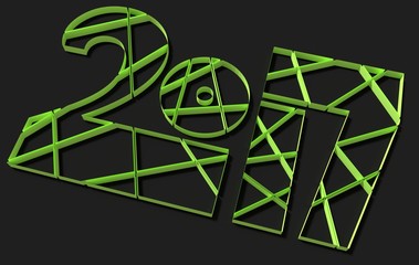 2017 Year Typeface Design 3D Rendering Over Black Background