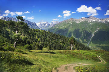  Caucasian mountains. Georgia. Svaneti. Hiking way near the village of Mestia