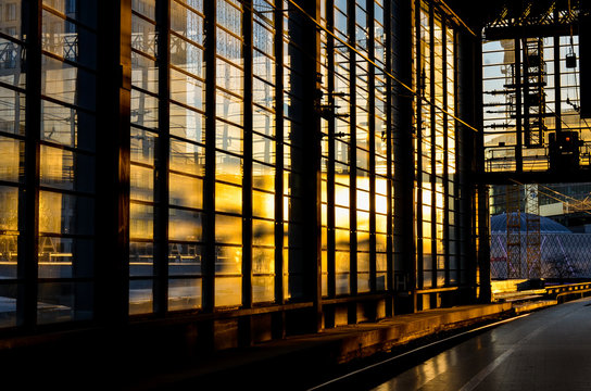 trainstation in berlin with evening sun