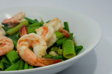 Thai healthy food stir-fried vegetable with shrimp