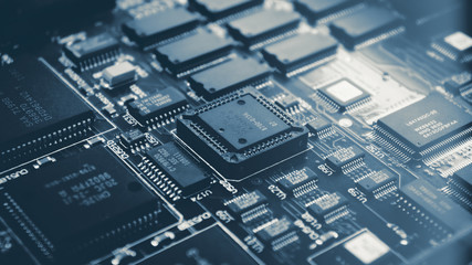 Fototapeta Microchips on a circuit board. obraz