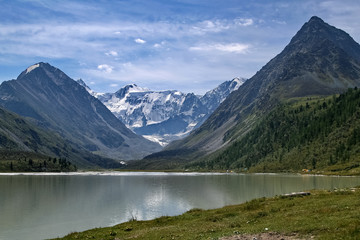 Fototapeta na wymiar Altai mountains. Highland Akem lake on backgroind of mountain Beluha