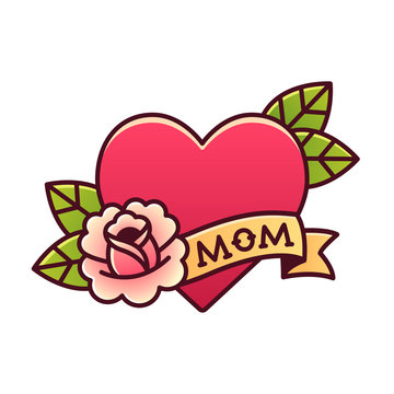 Traditional Mom Heart Rose Tattoo