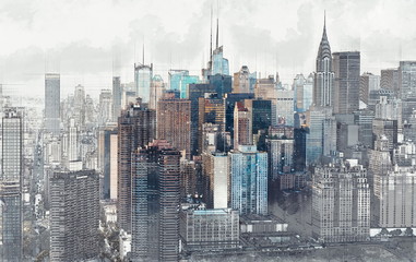 Szkic panoramę panoramę Manhattanu - 132533457