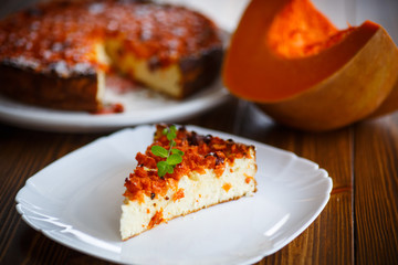 curd pudding with chunks of pumpkin inside