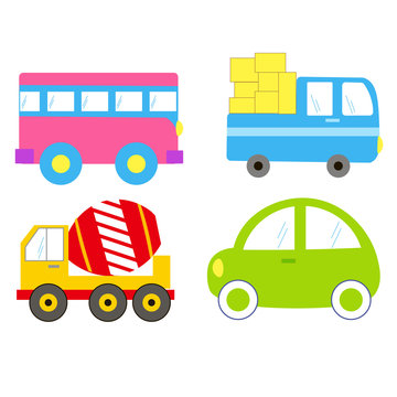 Vector of Transportation theme with Car, Vehicle, truck, tourist bus. A set of cute and colorful icon collection isolated on white background