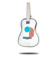 Naklejka premium beautiful fashion guitar shape bag on white background with clipping path.