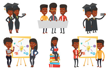 Vector set of student characters.