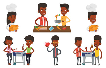 Vector set of people eating and drinking.