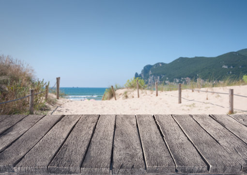 beach and wooden plank