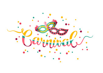 Colorful hand lettering Carnival with masks