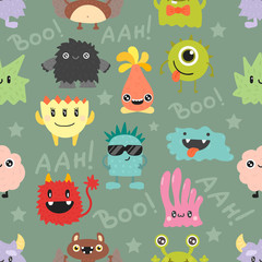 Cute monsters vector seamless pattern