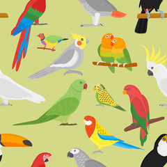 Naklejka premium Cartoon parrot vector seamless pattern