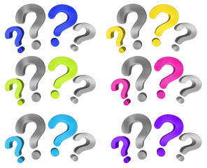 Colorful question marks collection 3D rendering